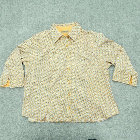 I. E. Relaxed Button Up Shirt‎ Women 1X Orange Blue Butterfly Cotton 3/4 sleeve - Picture 1 of 6